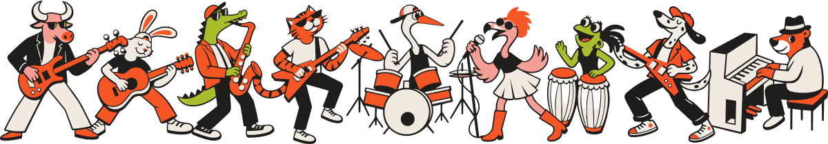Le groupe d'animaux musiciens de la Fodge Music School